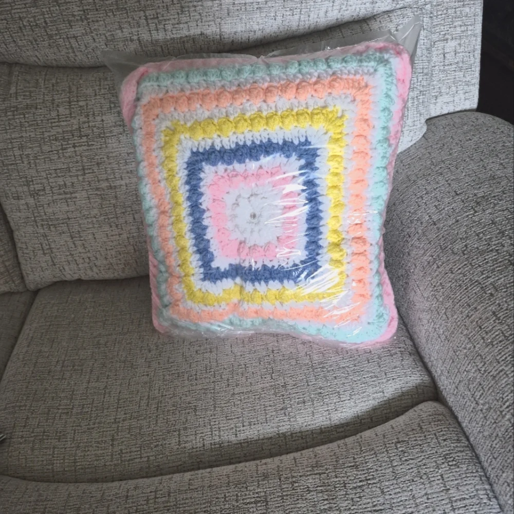 Pillow With Crochet Granny Squares